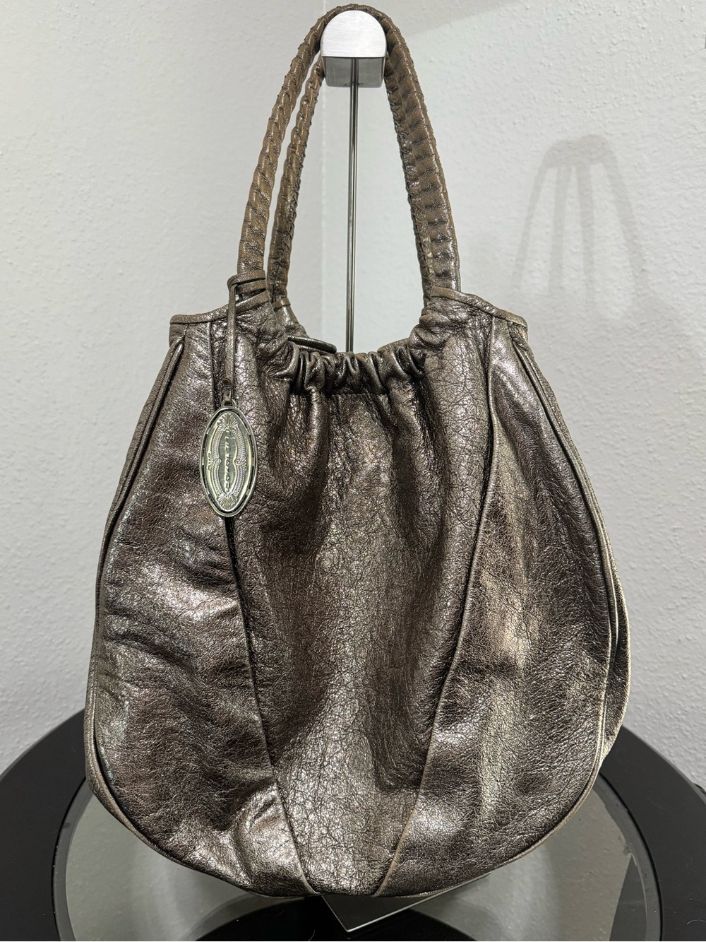 Elie Tahari Emmy Metallic Bronze Shoulder Hobo/Slouch carry bag tote